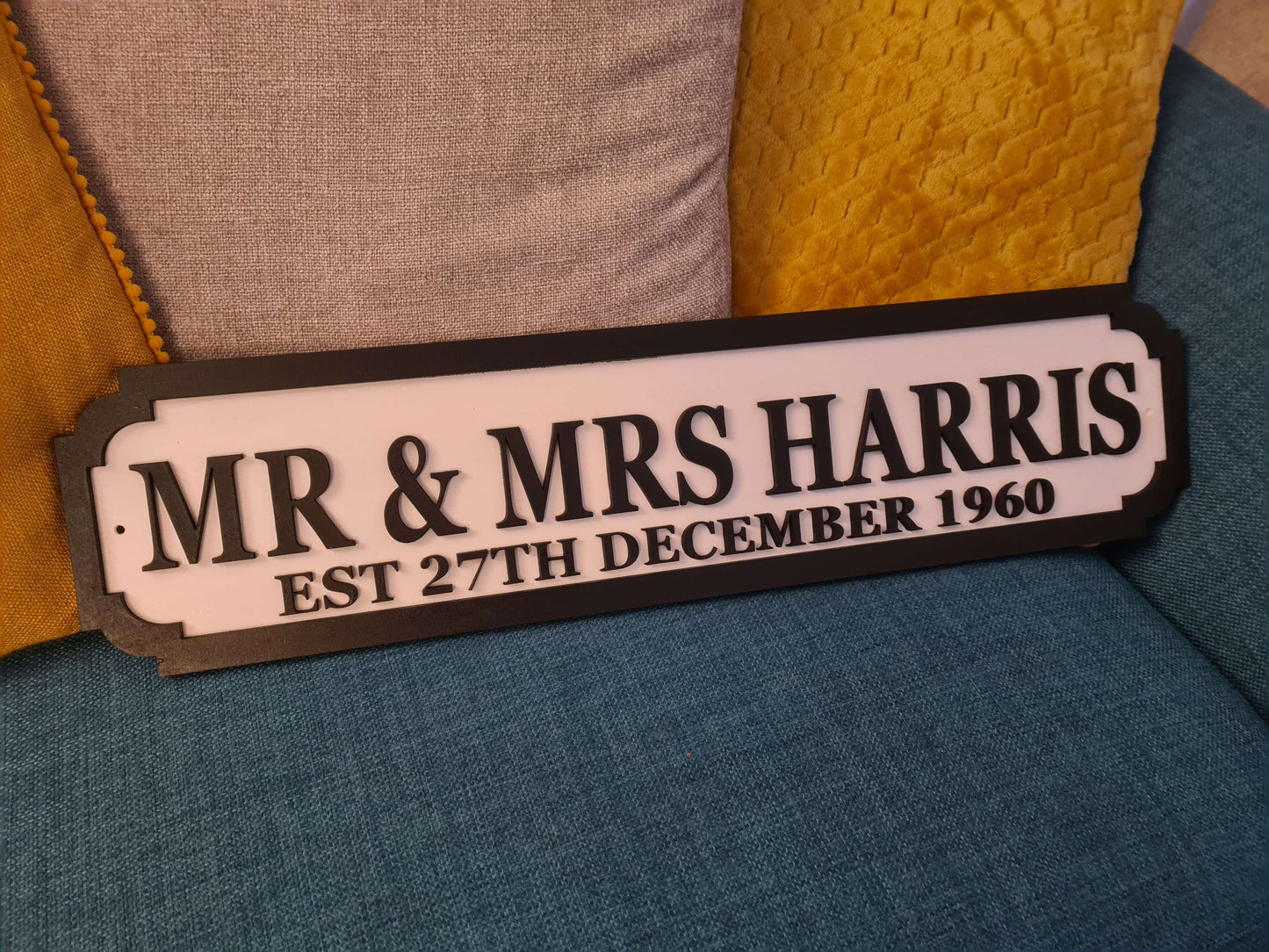 Street sign 3D look, Mr & Mrs | Mr & Mr | Mrs & Mrs Surname with Est date, personalised wall mount, MDF