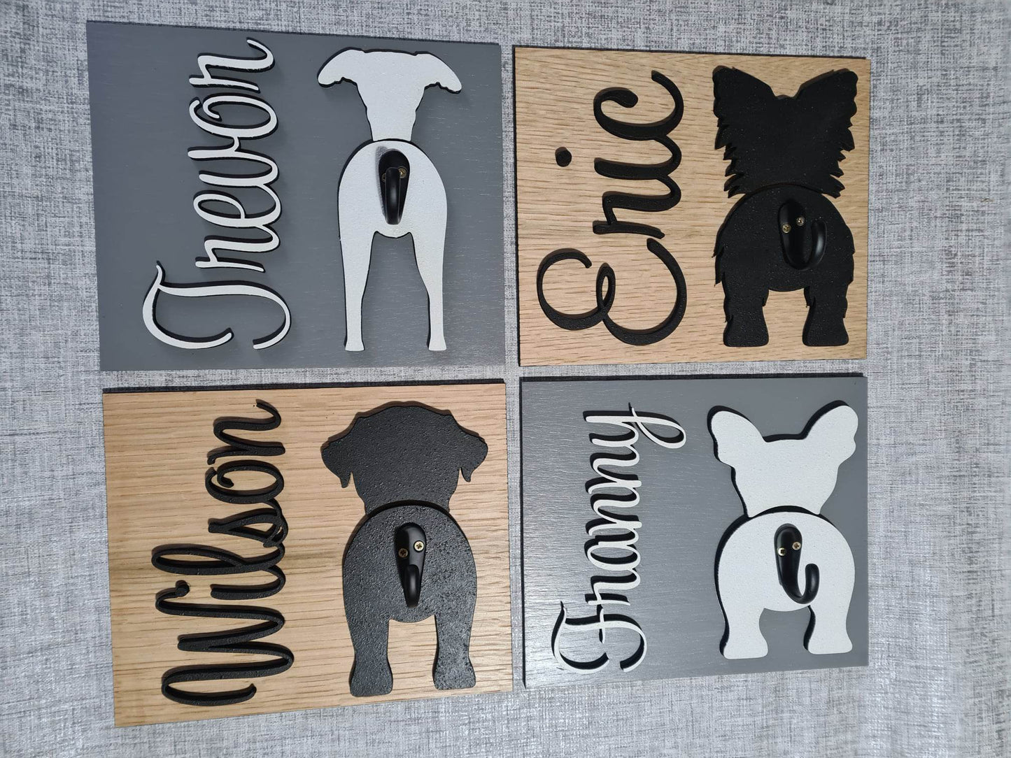 Personalised Dog Lead Hook, oak veneer, 100 Dog Silhouettes available