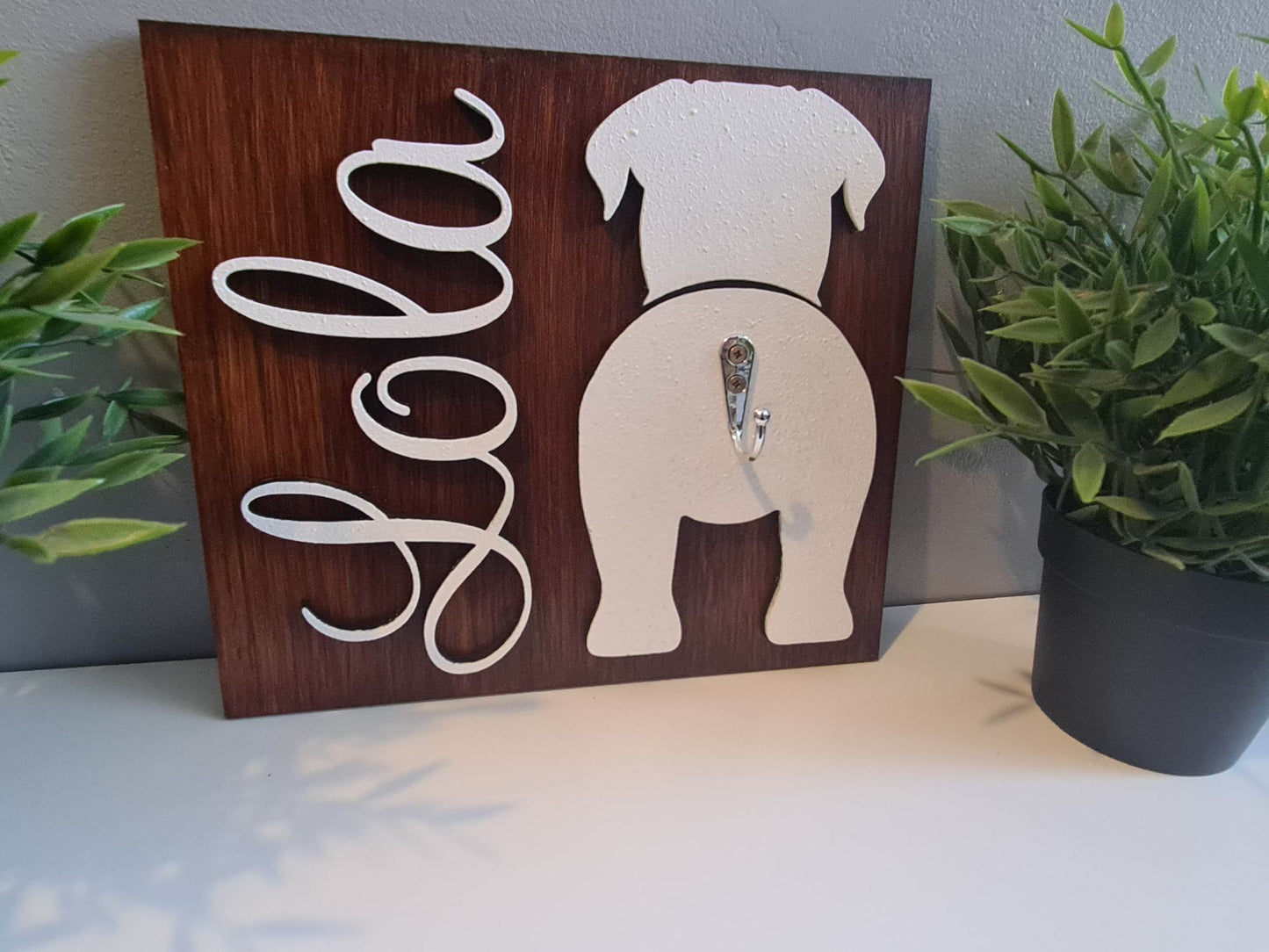 Personalised Dog Lead Hook, oak veneer, 100 Dog Silhouettes available