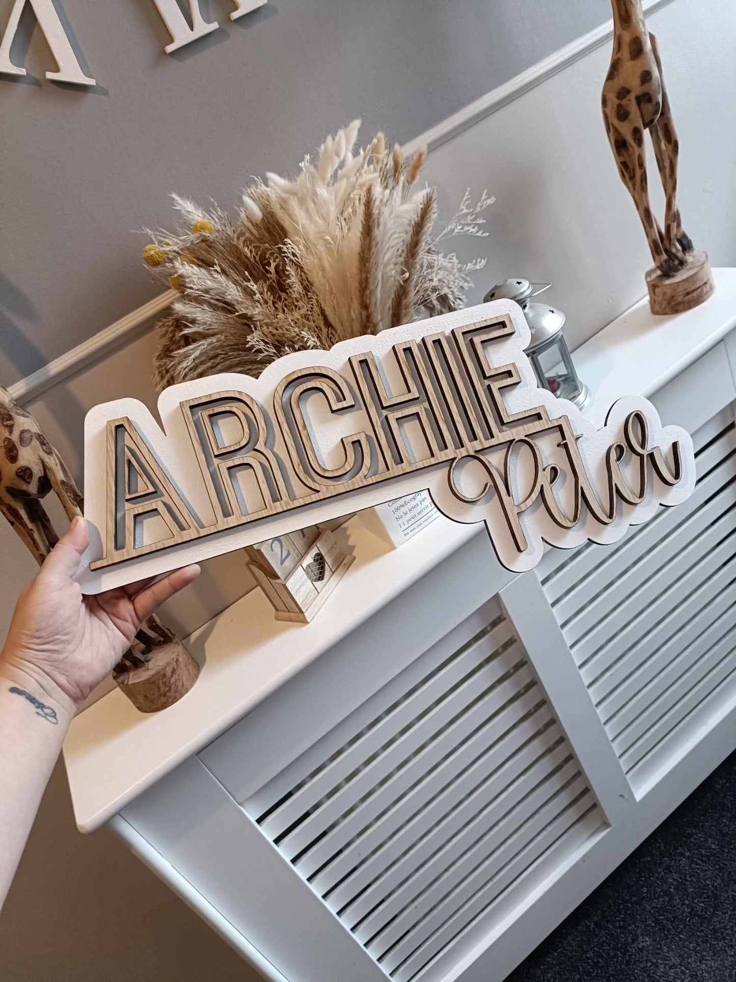 Personalised double layered name wall plaque | nursery decor | childrens door sign | above cot wall sign | wooden | bedroom decor