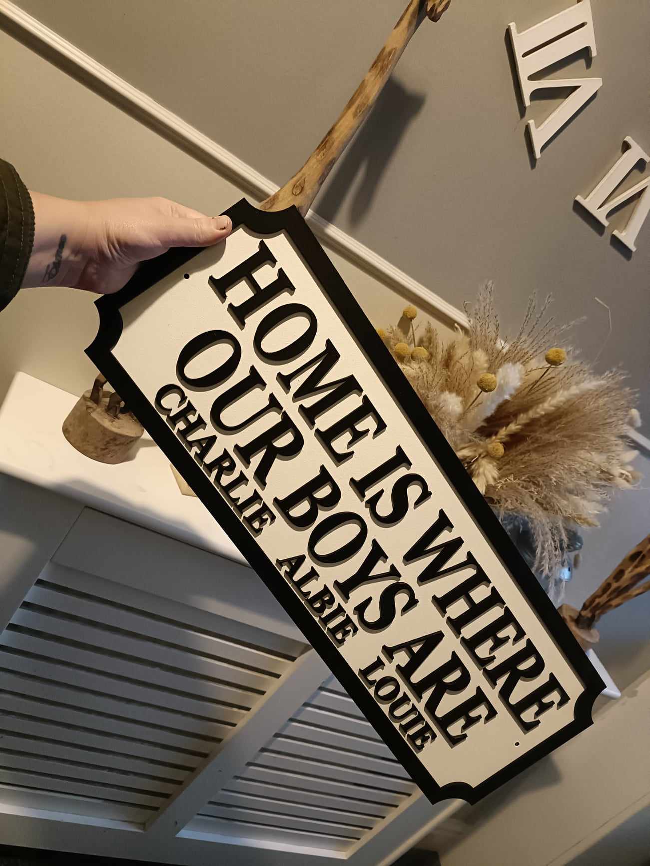 Street sign 3D look, Home is where my boys are, personalised wall mount, MDF