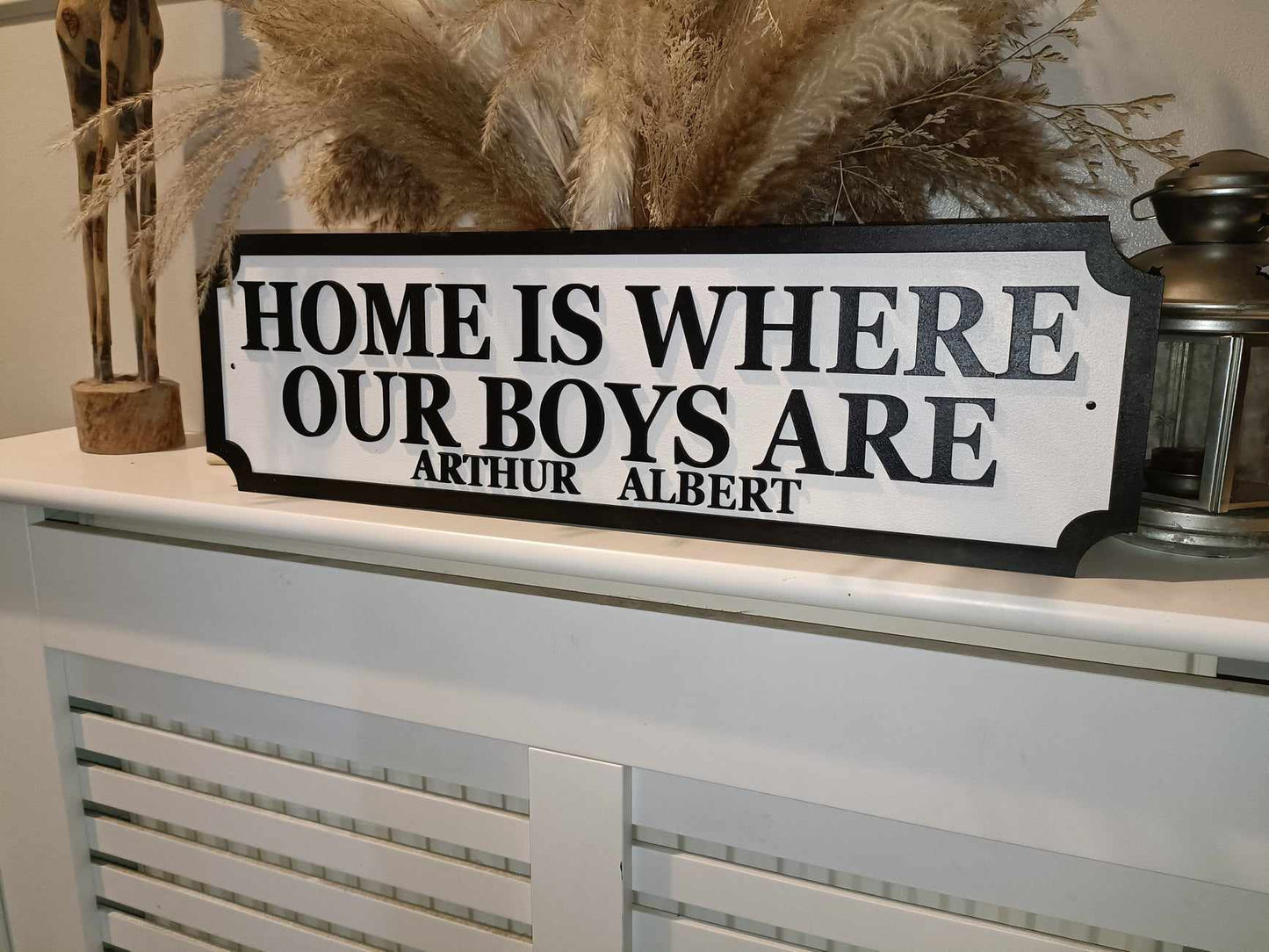 Street sign 3D look, Home is where my boys are, personalised wall mount, MDF