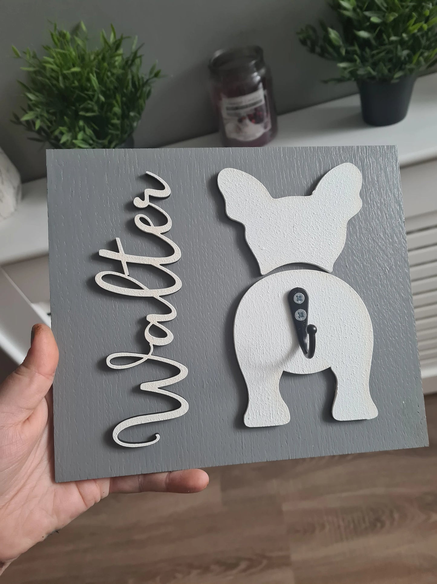 Personalised Dog Lead Hook, oak veneer, 100 Dog Silhouettes available