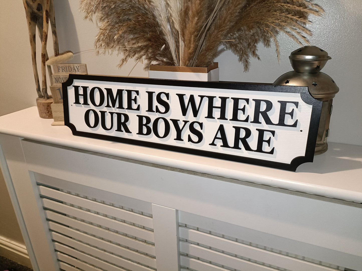 Street sign 3D look, Home is where my boys are, personalised wall mount, MDF