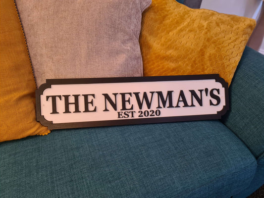 Street sign 3D look, The Surname&#39;s, personalised wall mount MDF