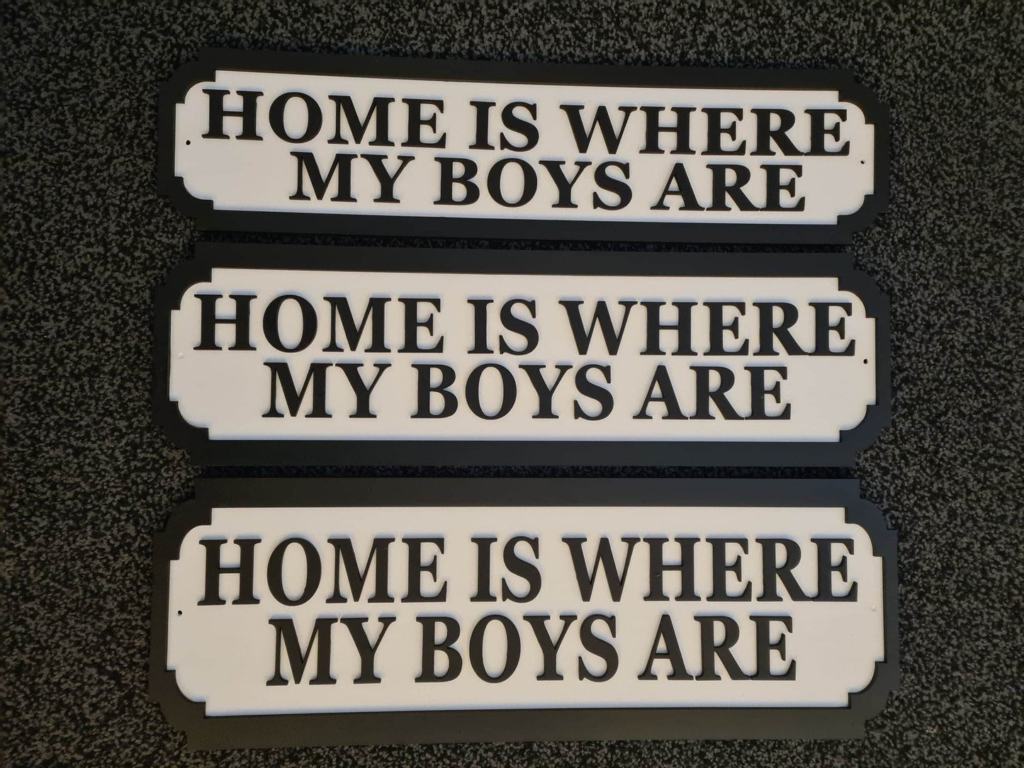 Street sign 3D look, Home is where my boys are, personalised wall mount, MDF