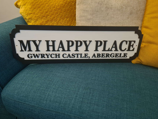 My happy place | Street sign 3D look | personalised wall mount | MDF | wall decor | gift | present | home decor | laser cut | 3 sizes