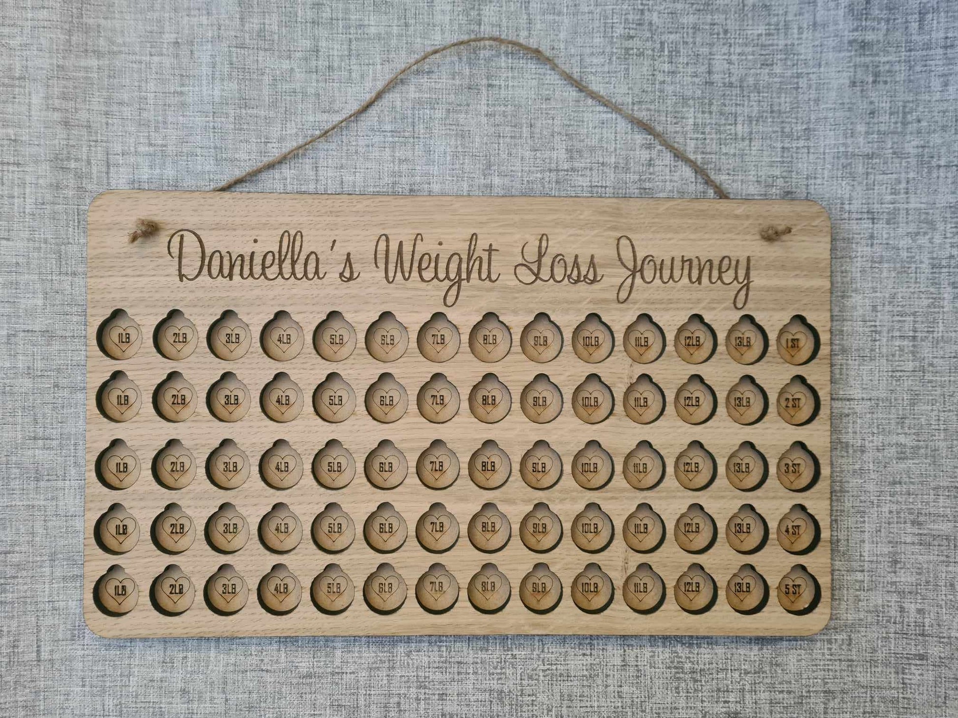 Weight loss chart | Pounds for Lbs | personalised gift | 1-8 stone chart | oak veneer | New Years resolution | wall mount | slimming | diet