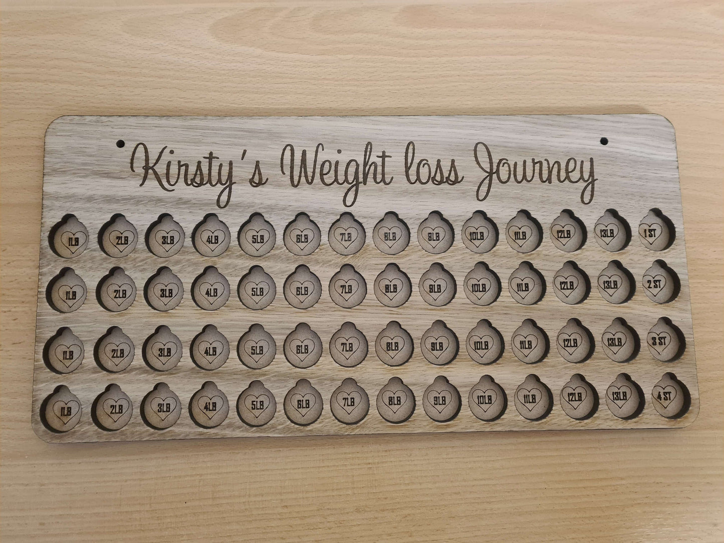 Weight loss chart | Pounds for Lbs | personalised gift | 1-8 stone chart | oak veneer | New Years resolution | wall mount | slimming | diet