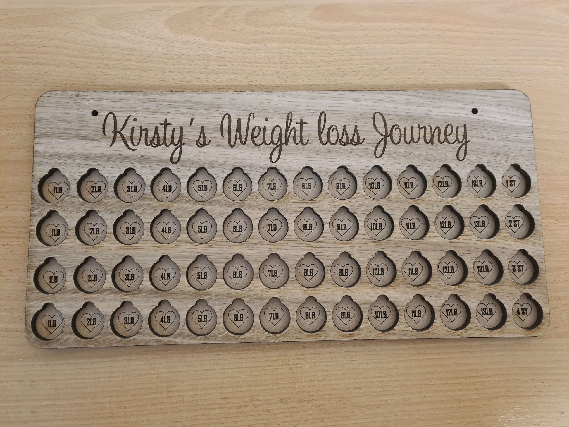 Weight loss chart | Pounds for Lbs | personalised gift | 1-8 stone chart | oak veneer | New Years resolution | wall mount | slimming | diet