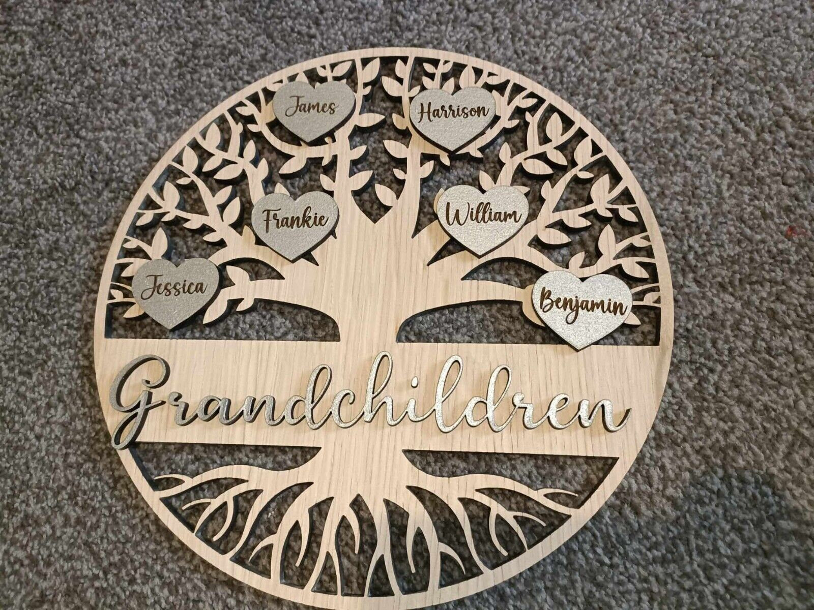 Wooden personalised family tree | gift | custom made | home decor | handmade | wall mount | free stand | hearts | upto 50 names | 3 sizes